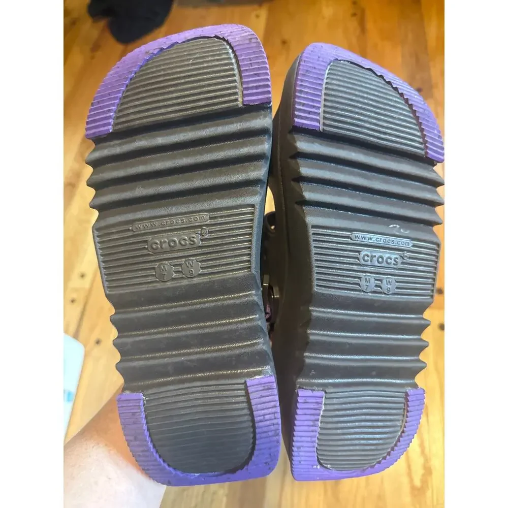 Crocs Sport Sandals Mens 7 Womens 9 Black Purple Adjustable Strap M7 W9